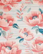 Coral Peony Garden With Blue Accents Rug - Cutout View