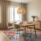 Coral Peony Garden With Blue Accents Rug - Dining Room View