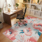 Coral Peony Garden With Blue Accents Rug - Office View