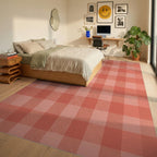 Coral Pink Buffalo Check Square Rug Bedroom View