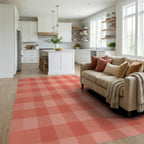 Coral Pink Buffalo Check Square Rug Living Room View