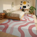 Coral Pink Swirl Abstract Pattern Rug Bedroom View
