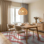 Coral Pink Swirl Abstract Pattern Rug Dining Room View