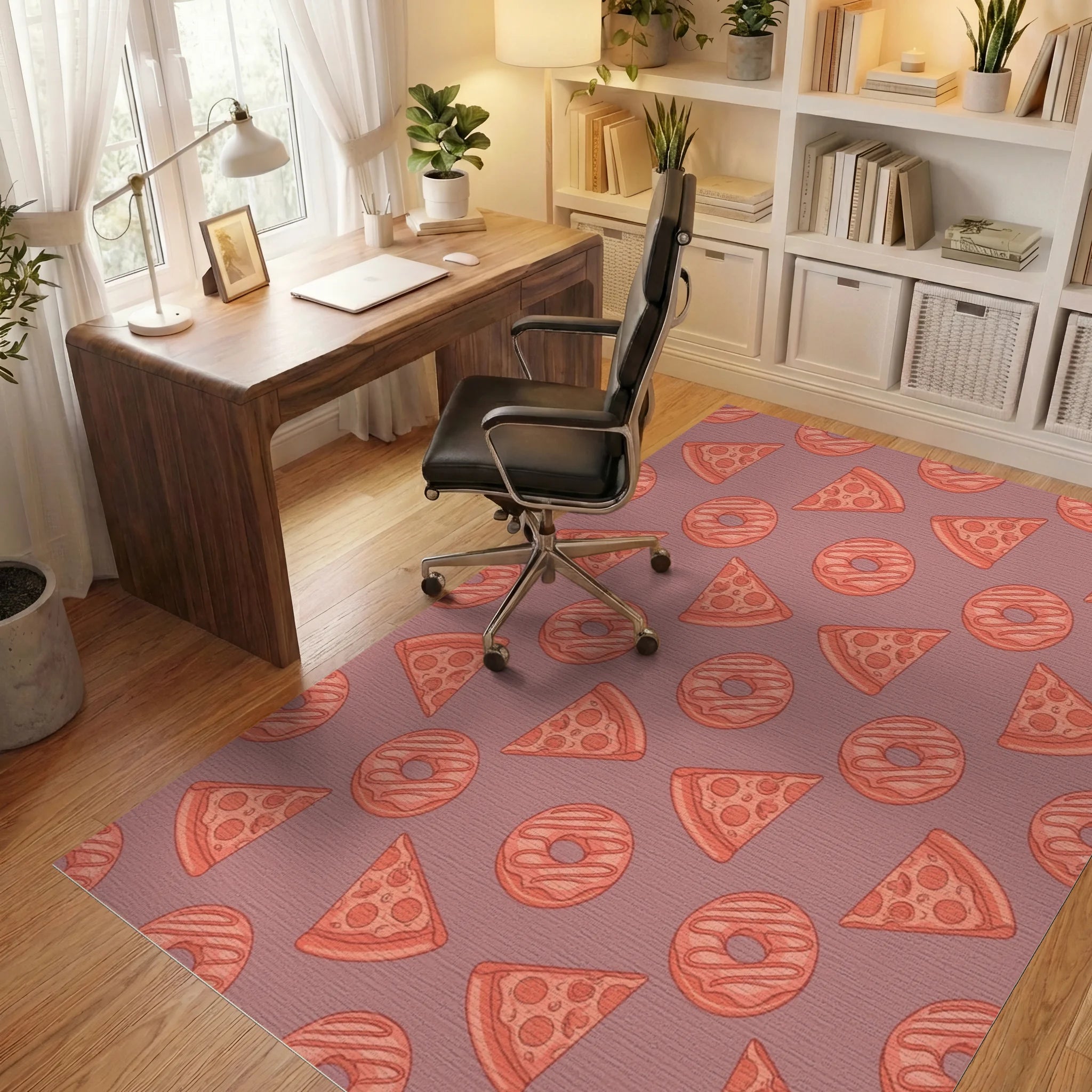 Coral Pizza Donut Repeating Pattern Rug Office View