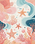 Coral Reef Starfish Ocean Waves Rug - Cutout View