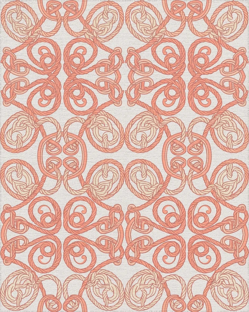 Coral Rope Knot Interlocking Medallion Rug - Cutout View