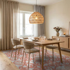 Coral Rope Knot Interlocking Medallion Rug Dining Room View