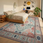 Coral Shell Coastal Medallions Rug - Bedroom View