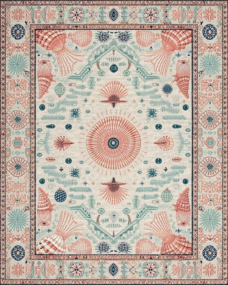 Coral Shell Coastal Medallions Rug - Cutout View