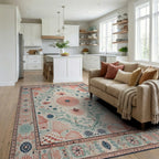 Coral Shell Coastal Medallions Rug - Living Room View