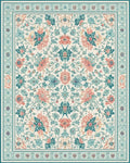 Coral Teal Floral Botanical Medallion Rug - Cutout View