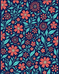Coral Teal Floral Vine Pattern Rug - Cutout View
