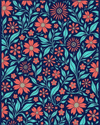 Coral Teal Floral Vine Pattern Rug - Cutout View