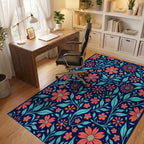 Coral Teal Floral Vine Pattern Rug Office View