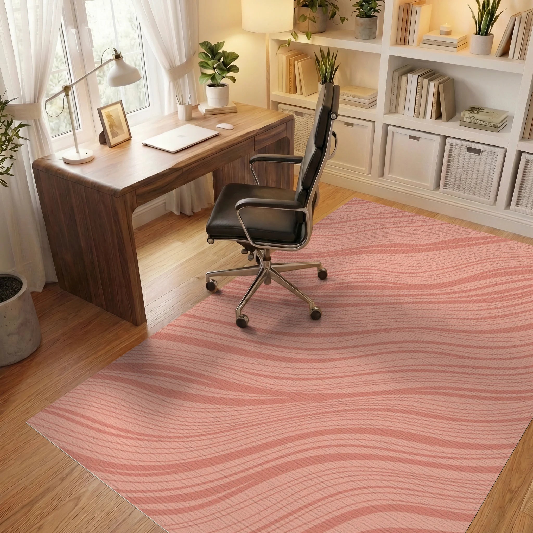 Coral Wave Stripe Rug Office View