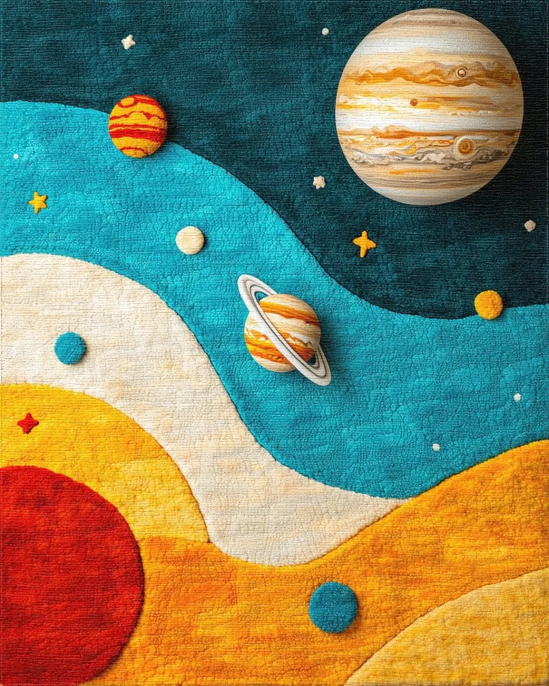 Cosmic Galaxy Planets Swirl Rug - Cutout View