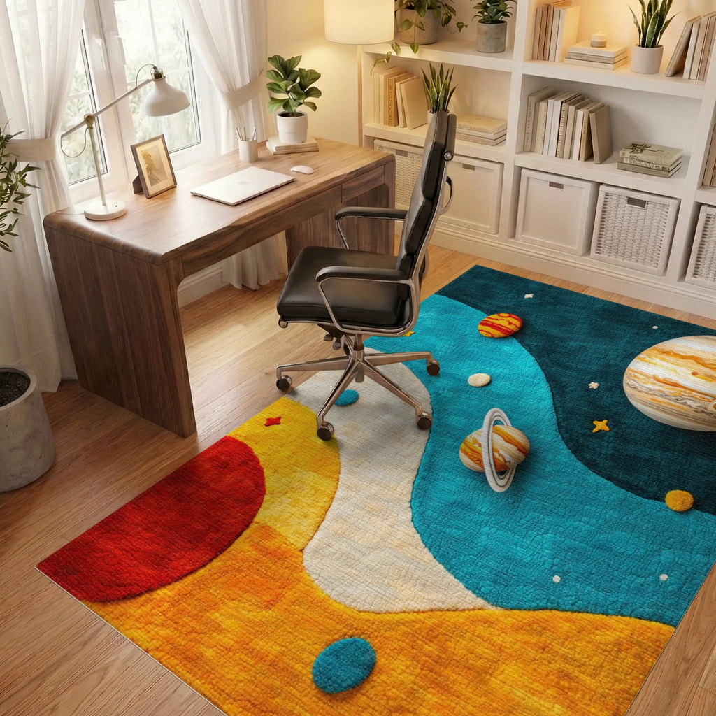 Cosmic Galaxy Planets Swirl Rug - Office View