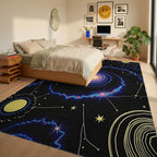 Cosmic Galaxy Swirl Celestial Rug - Bedroom View