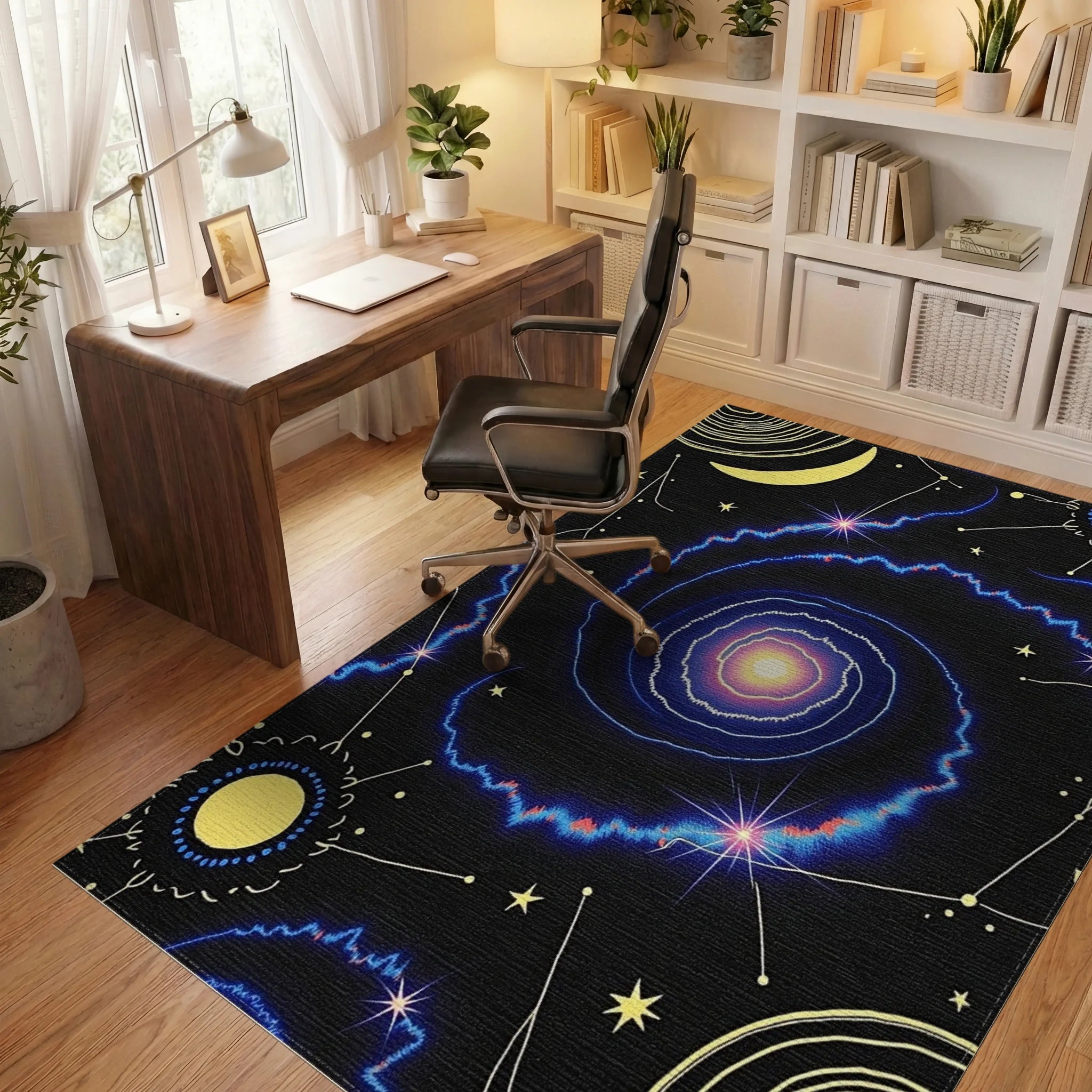 Cosmic Galaxy Swirl Celestial Rug - Office View