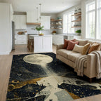 Cosmic Golden Moon Stars Rug - Living Room View