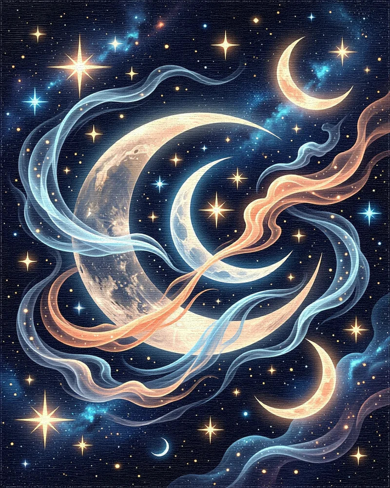 Cosmic Moon Glow Swirls Rug - Cutout View