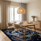 Cosmic Moon Glow Swirls Rug Dining Room View