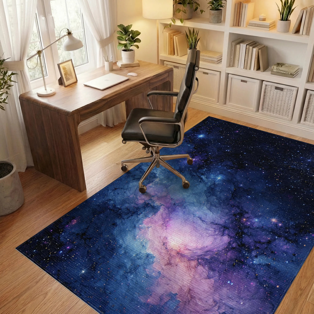 Cosmic Nebula Starry Blues Rug - Office View