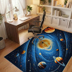 Cosmic Orange Planets Blue Swirls Rug - Office View