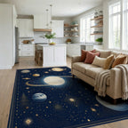 Cosmic Planets Starry Night Rug - Living Room View