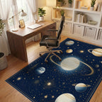Cosmic Planets Starry Night Rug - Office View
