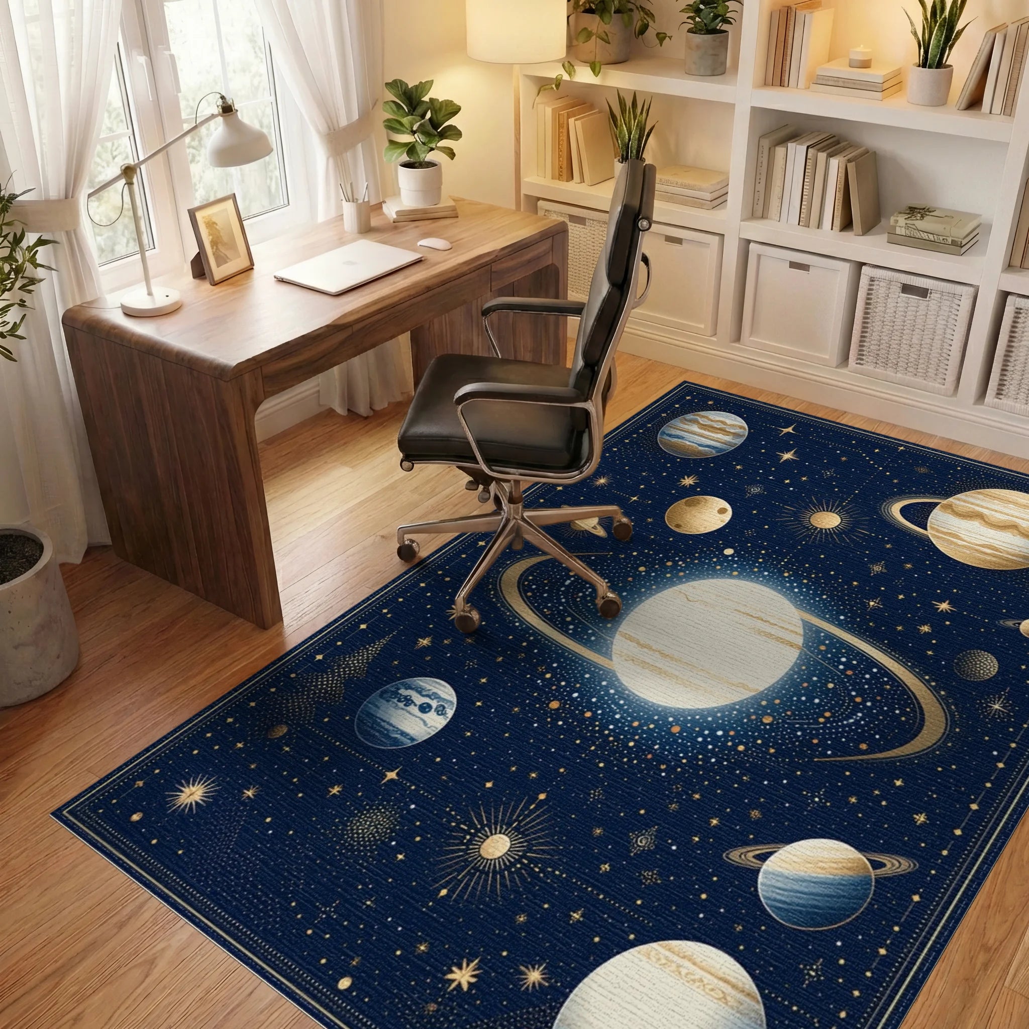 Cosmic Planets Starry Night Rug - Office View