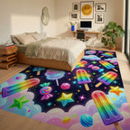 Cosmic Rainbow Popsicle Swirl Rug Bedroom View
