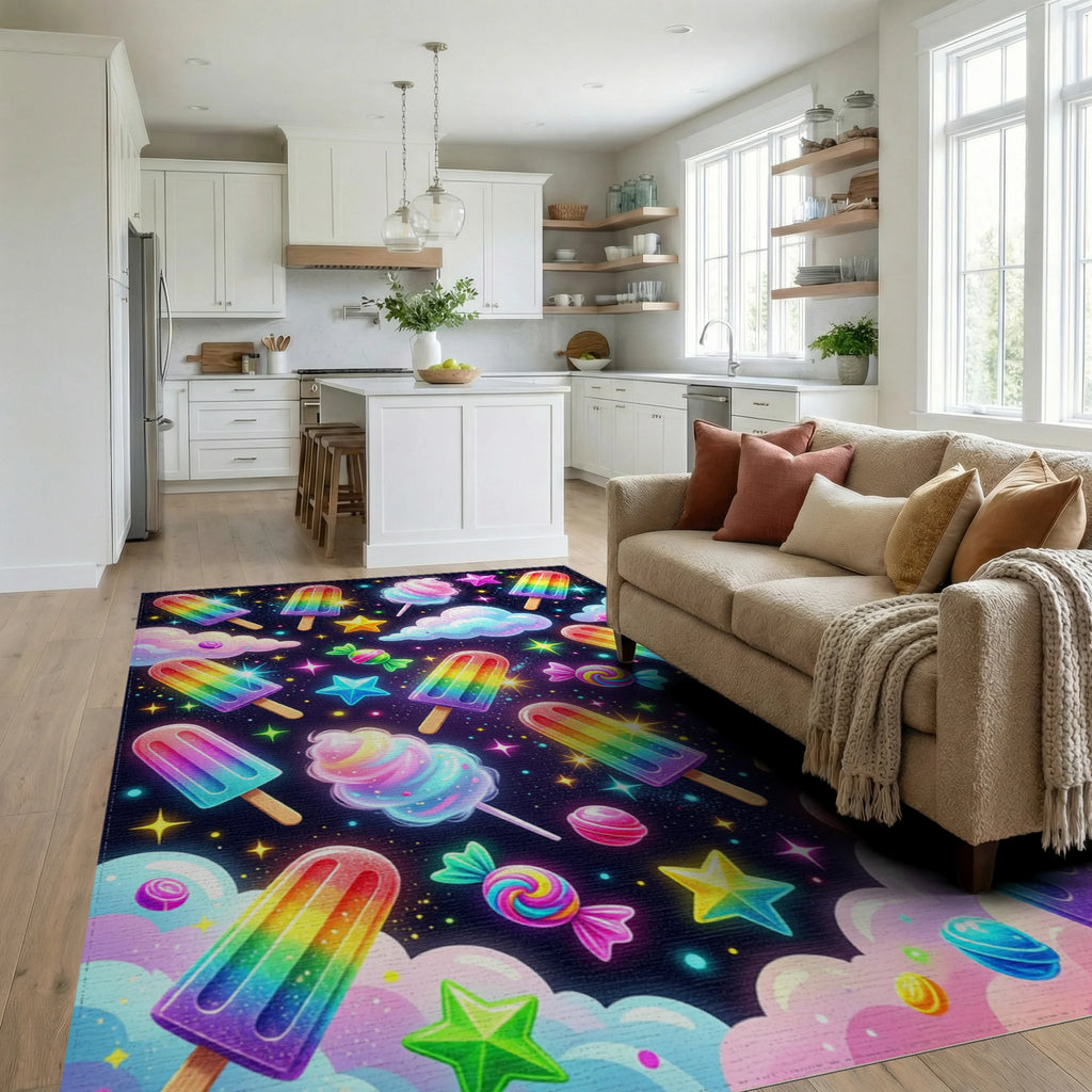 Cosmic Rainbow Popsicle Swirl Rug Living Room View