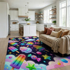 Cosmic Rainbow Popsicle Swirl Rug Living Room View