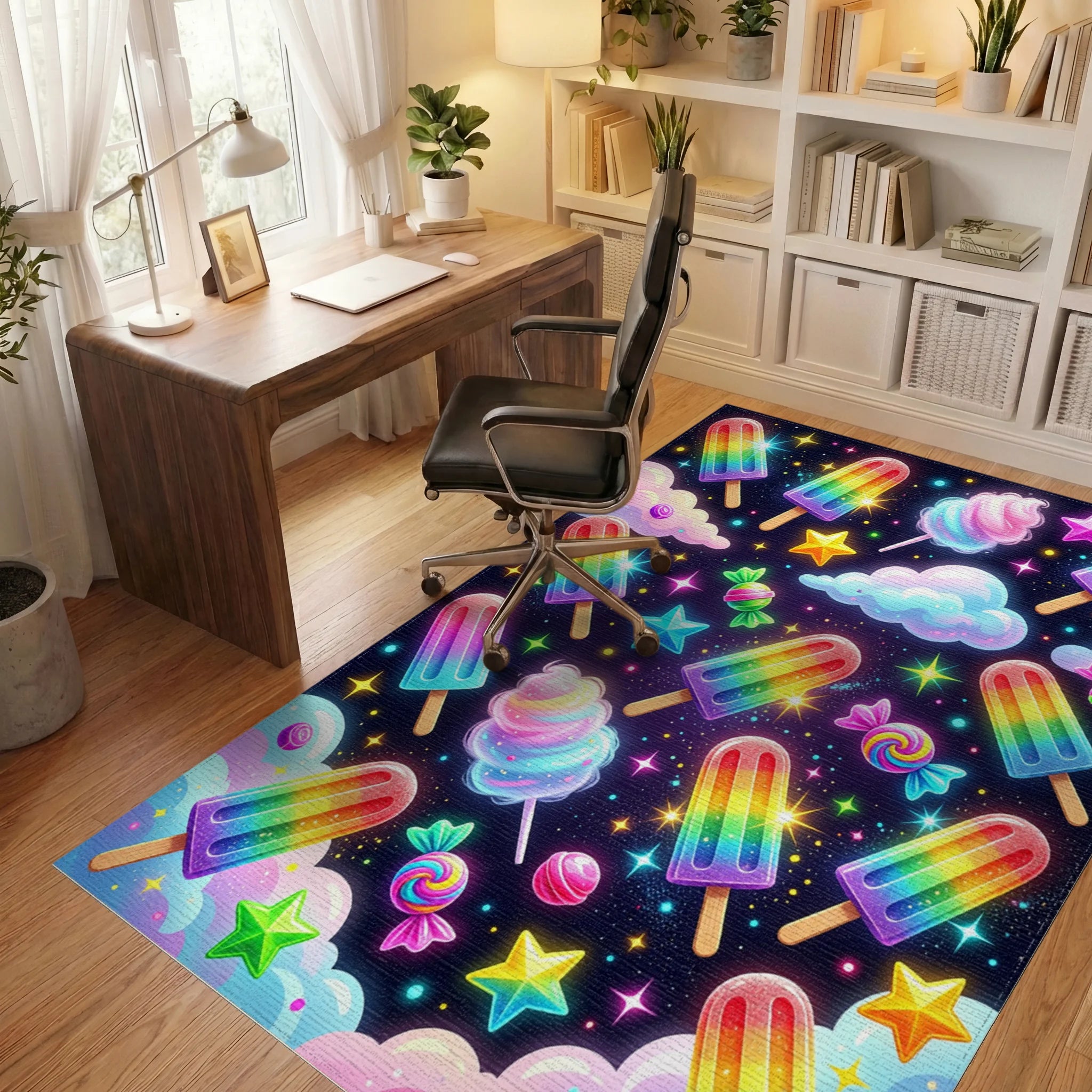 Cosmic Rainbow Popsicle Swirl Rug Office View