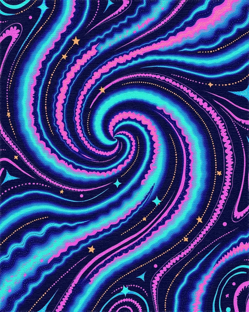 Cosmic Swirl Pattern with Stars Rug - Cutout View
