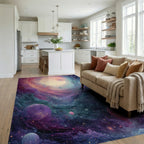 Cosmic Swirling Nebula Planets Rug Living Room View