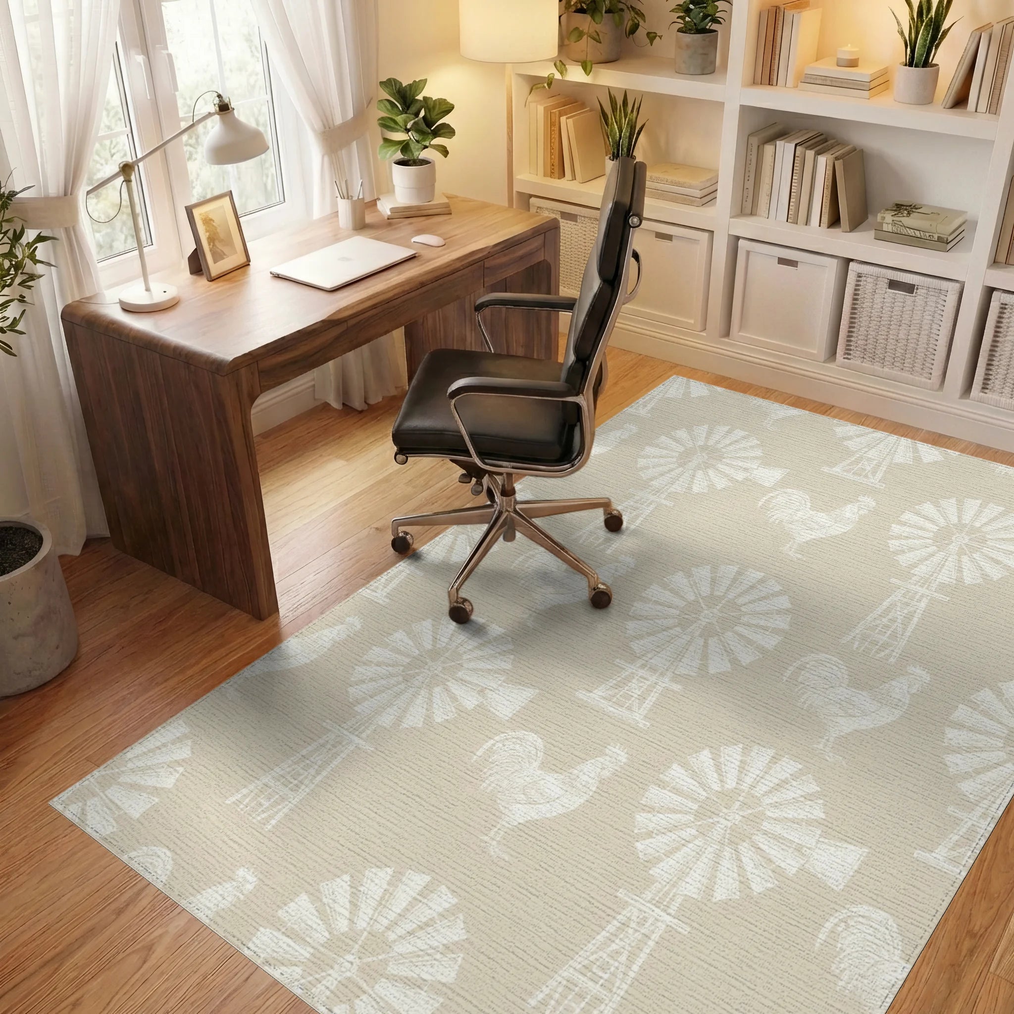 Country Farm Rooster Windmill Whimsical Rug Office View