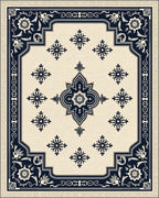 Cream and Navy Floral Medallion Rug - Cutout View