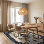 Cream and Navy Floral Medallion Rug Dining Room View