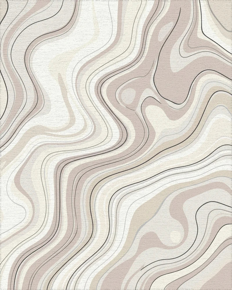 Cream and Taupe Swirling Abstract Lines Rug - Cutout View