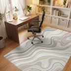 Cream and Taupe Swirling Abstract Lines Rug Office View