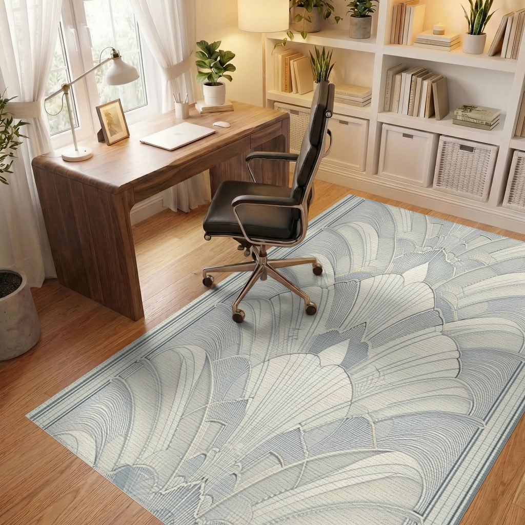 Cream Art Deco Fan Rug Office View