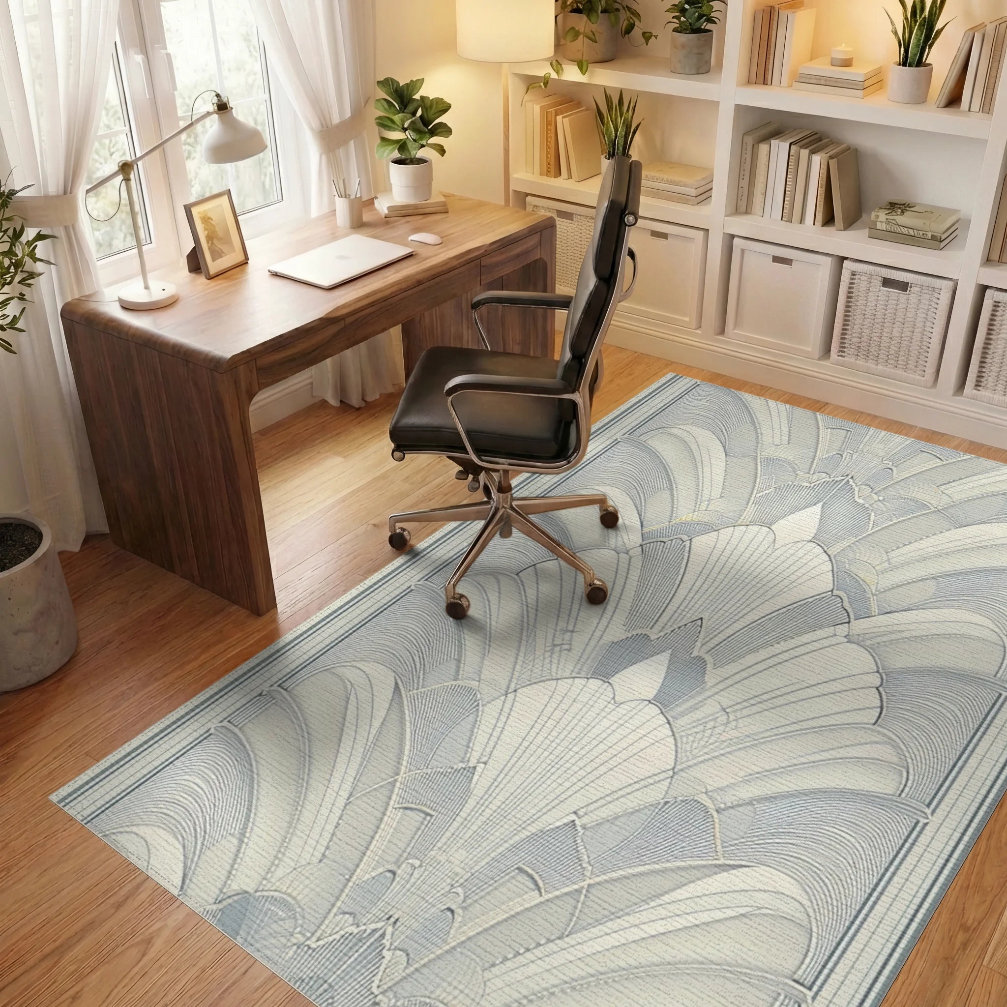 Cream Art Deco Fan Rug Office View