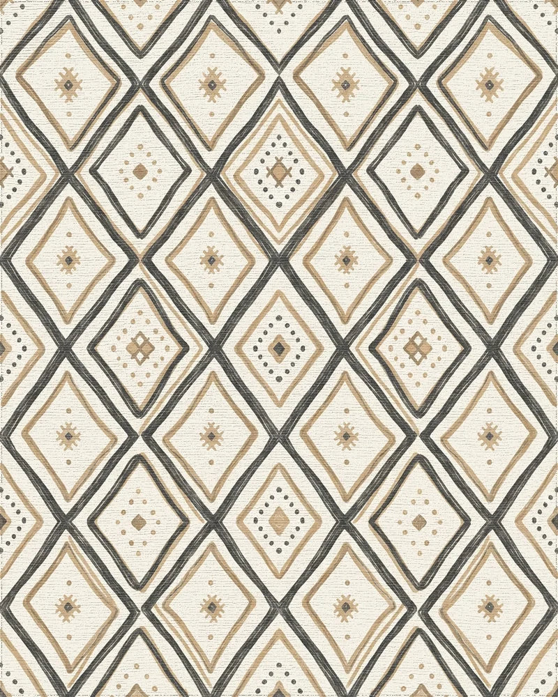 Cream Beige Diamond Tribal Rug - Cutout View