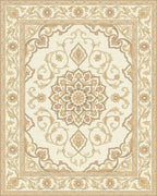 Cream Beige Floral Medallion Border Rug - Cutout View