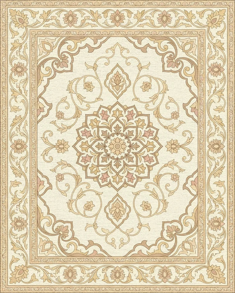 Cream Beige Floral Medallion Border Rug - Cutout View