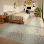 Cream Beige Snakeskin Texture Rug Bedroom View