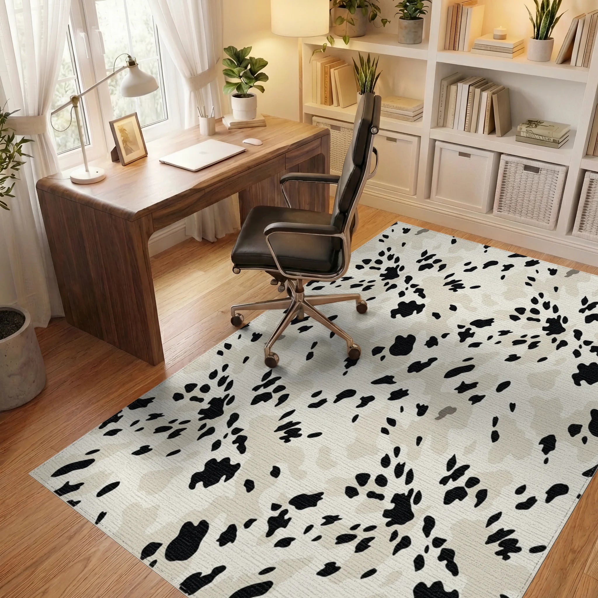 Cream Black Spotted Splash Rug Office View