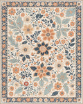 Cream Blue Coral Floral Meadow Rug - Cutout View